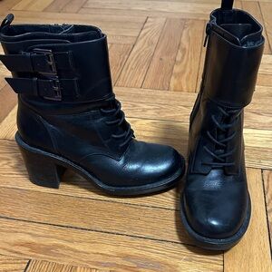 Zara Black Leather Buckle Ankle Boots
